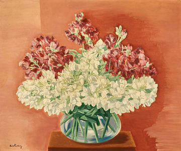 Moïse Kisling - Witte en granaatrode bloemen in een transparante vaas van Peter Balan