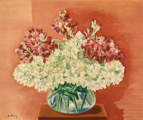 Moïse Kisling - White and garnet red flowers in a transparent vase