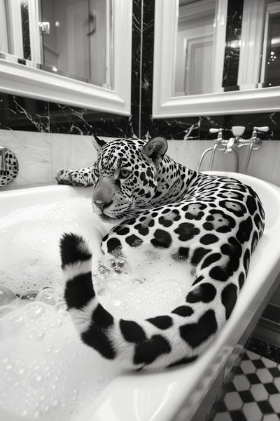 Eleganter Jaguar im Badezimmer - Ein exotisches Badezimmerbild für Ihr WC von Poster Art Shop