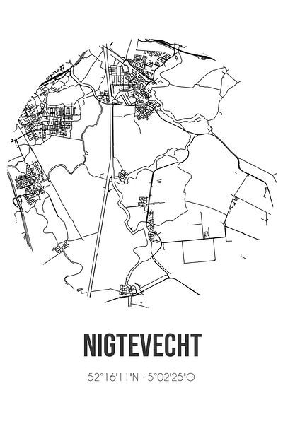 Nigtevecht (Utrecht) | Map | Black and white by Prints of Place