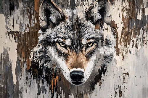 Wolf schilderij met abstracte stijl