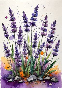 Lavendel Brutal Aquarell - Raw Botanical Expression Kunst