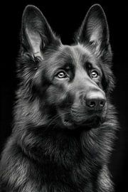 Loyal Guardian - German Shepherd in Black and White by Matthias Hauser