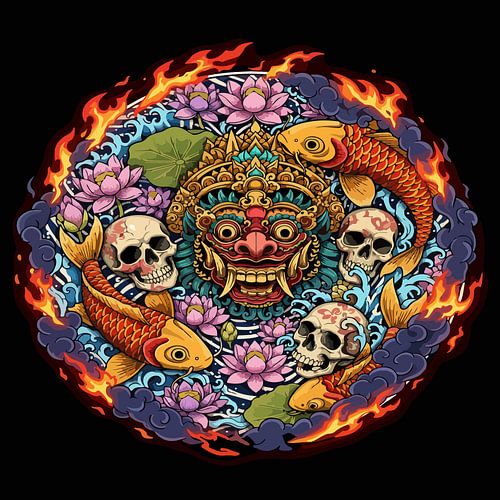 Der balinesische Barong ist eine Kombination aus Koi-Fisch und Lotosblumen von sidik megadenz