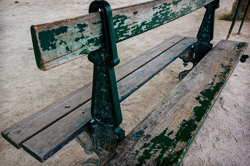 Iconic Paris park bench made of cast iron and wood
