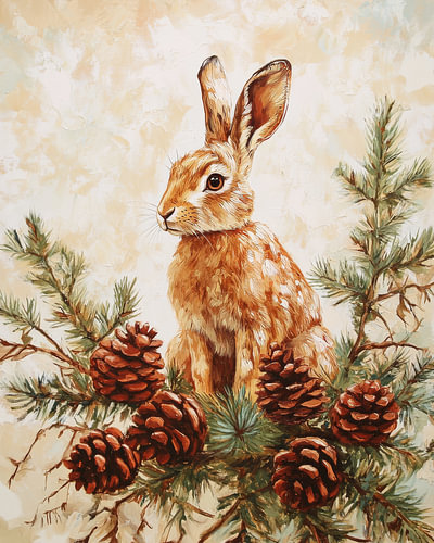 Hase im kupfergoldenen Schein der Tannen