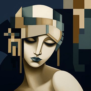 Serene Elegantie: Portret van een Vrouw in Aardse Tinten van Karina Brouwer