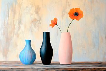 Vaasstilleven met klaprozen - Kleurrijk van Poster Art Shop