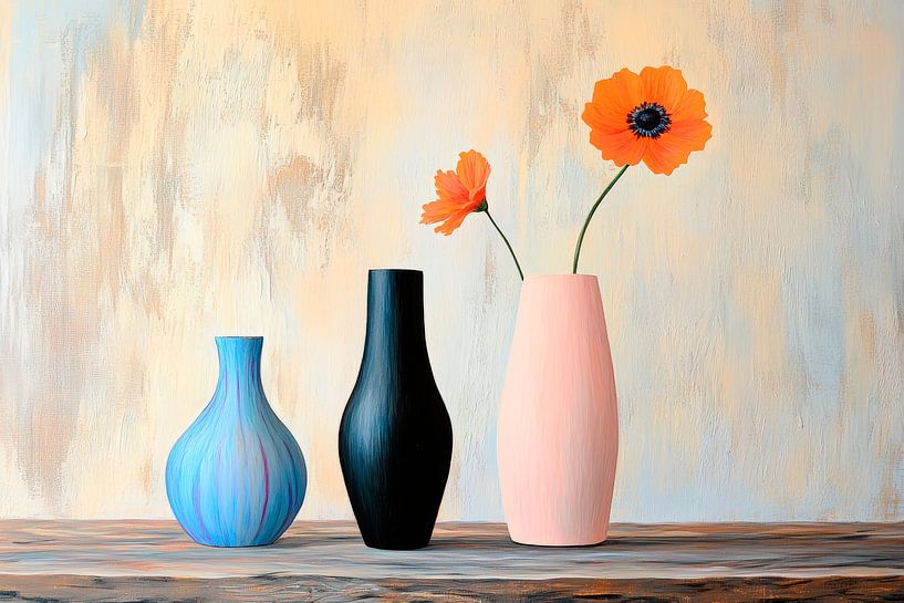 Vasenstillleben mit Mohnblüten – Farbenfroh von Poster Art Shop