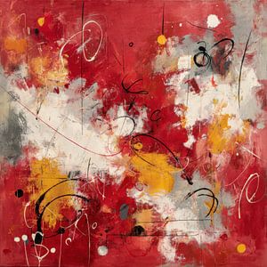 Modern Abstract Painting in Red and Yellow