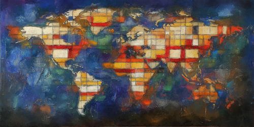 Wereldkaart | Deep Blue & Cubist Red