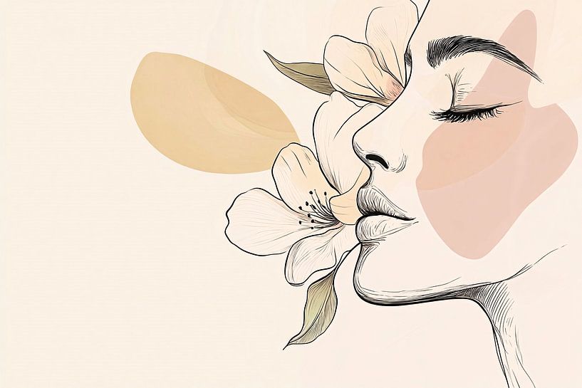 Minimalist floral portrait line drawing by Art & Soul Creations