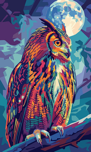 Affiche métallique « Owl To The Moon » : illustration pop art en style WPAP