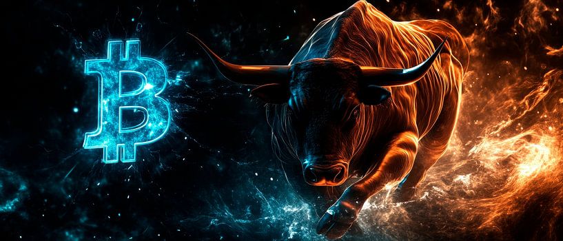 Bullisches Bitcoin-Motiv – Digital Kunst von Poster Art Shop