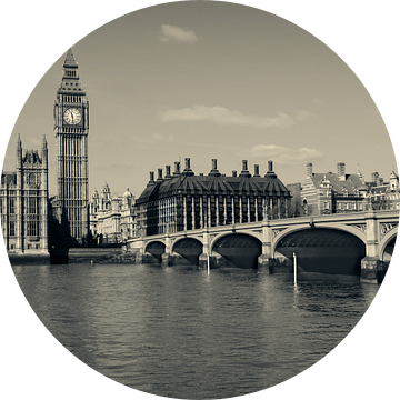 Zicht op de beroemde Houses of Parliament van Londen Big Ben in zwart un van Catalina Morales Gonzalez