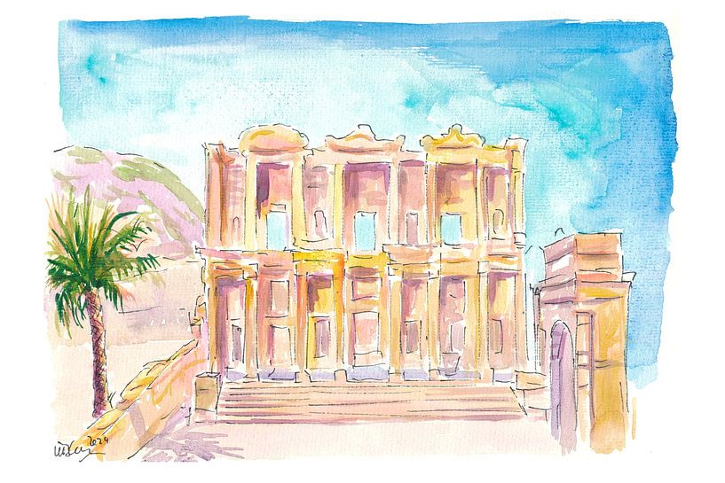De oude Romeinse bibliotheek van Celsus in Efeze, Anatolië van Markus Bleichner
