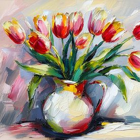 Tulipes dans un pichet - Peinture à l'huile en style impasto sur Petra Dreiling-Schewe