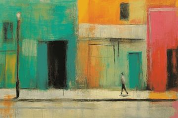 Modern en abstract straatleven in warme kleuren van Studio Allee
