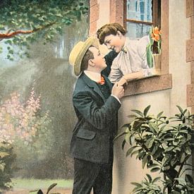 Une romance secrète. Carte postale vintage de 1907. sur Patricia Hofmeester