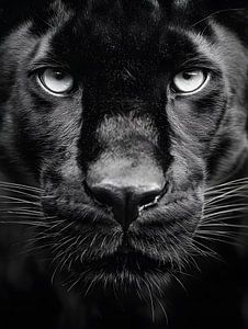Schwarzer Panther – Intensiver Blick in monochromer Eleganz