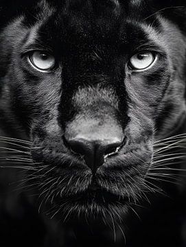 Schwarzer Panther – Intensiver Blick in monochromer Eleganz