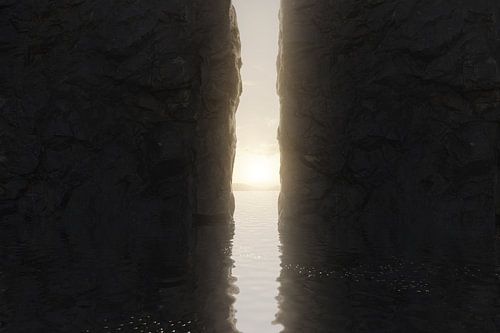 Mystieke rotsgrot met spleet in het midden