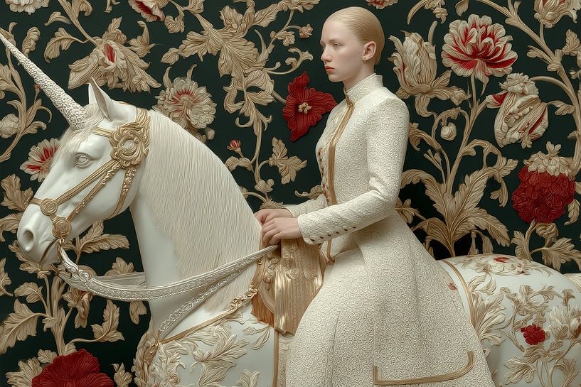 surreal portrait woman with unicorn horse by Egon Zitter