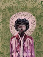 portrait en collage sur fond floral