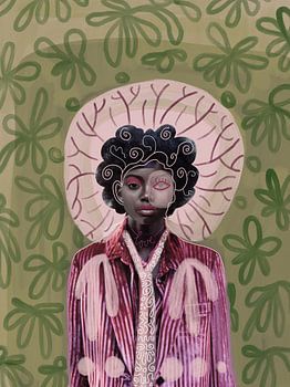 collage portret met bloemen achtergrond