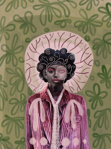portrait en collage sur fond floral par Studio Gjil