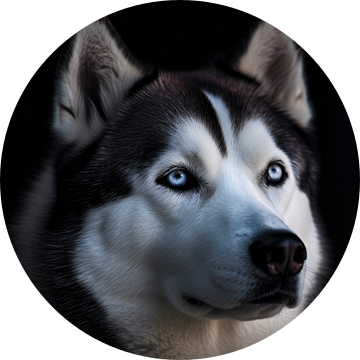 Siberische Husky Portret Zwarte Achtergrond van Digitale Schilderijen