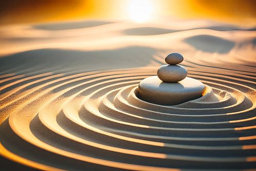 zen garden with stacked stones