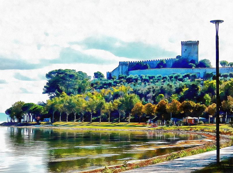 Aan het meer onder het fort Castiglione del Lago van Dorothy Berry-Lound