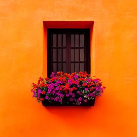 Blühendes Fenster im Farbenspiel von Poster Art Shop
