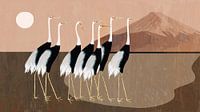 Japanse kraanvogels op warm beige bruin