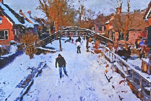 Skating fun in Giethoorn (painting)