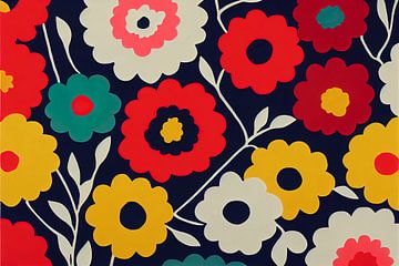 Buntes florales Muster im Stil von Marimekko I von Whale & Sons