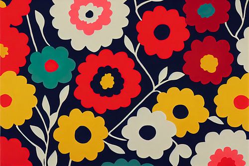 Colorful floral pattern in the style of Marimekko I