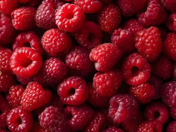 Helderrode frambozen in een verse close-up van drdigitaldesign