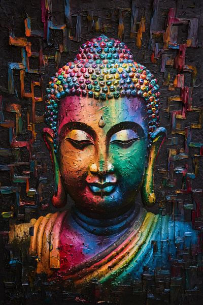 Buddha im farbigen abstrakten Expressionismus von Art & Soul Creations