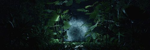 Tropische achtergrond omringd door junglebomen met spotlight