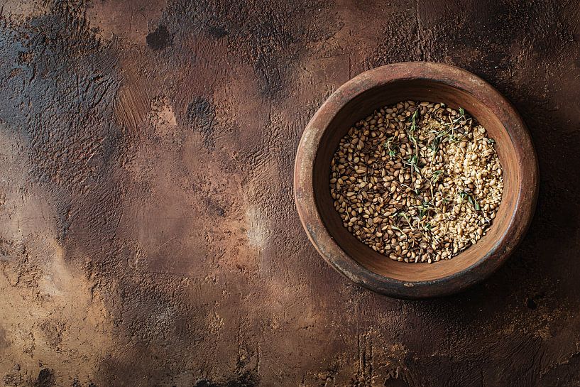 Rustic bowl with grain and herbs by Imperial Art House