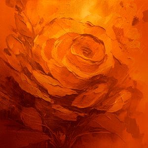 Eine warme, orangefarbene Rose mit Struktur und goldenem Schimmer