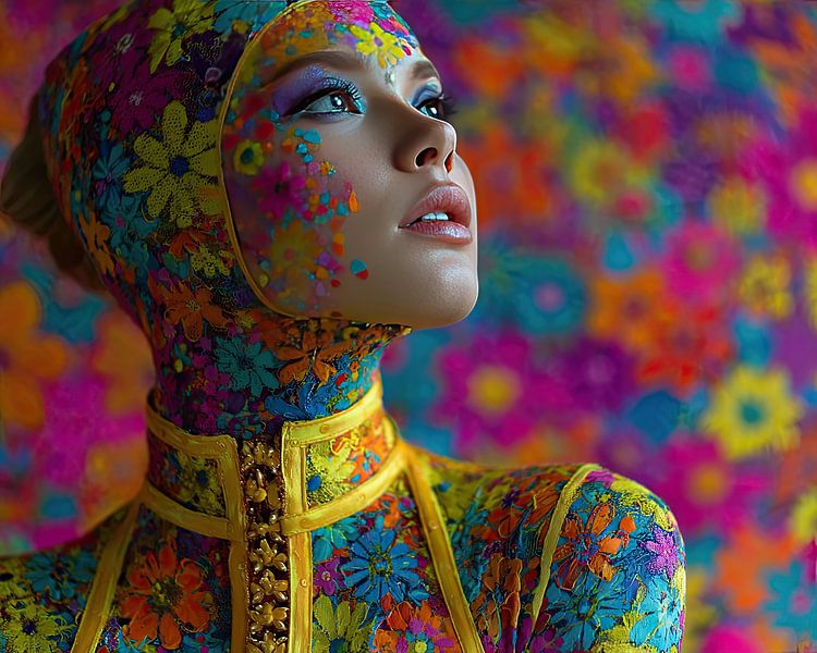 kunst vrouw met bloemen print van Egon Zitter