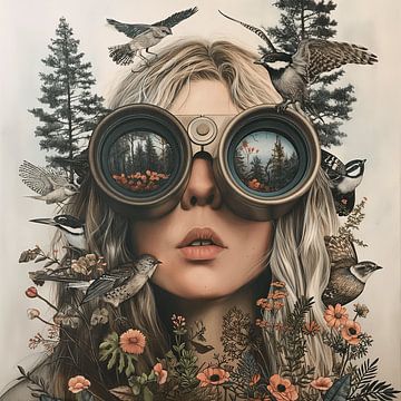 Lady birdwatcher by Mel Digital Art