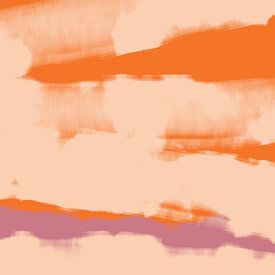 Buntes abstraktes Gemälde in Neonorange und Flieder von Abstrakte minimalistische Kunst