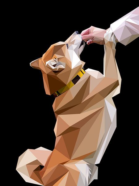 Abstrakter Shiba Inu Hund und eine Hand Low Poly von Yoga Art 15
