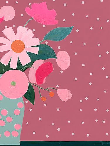 Modernes abstraktes Stilleben. Blumen in Vase in Pastellfarben von STUDIO ARTSY