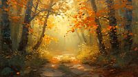 Glowing autumn forest - path into the golden light