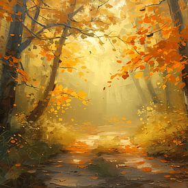 Gloeiend herfstbos - pad in het gouden licht van Dante S